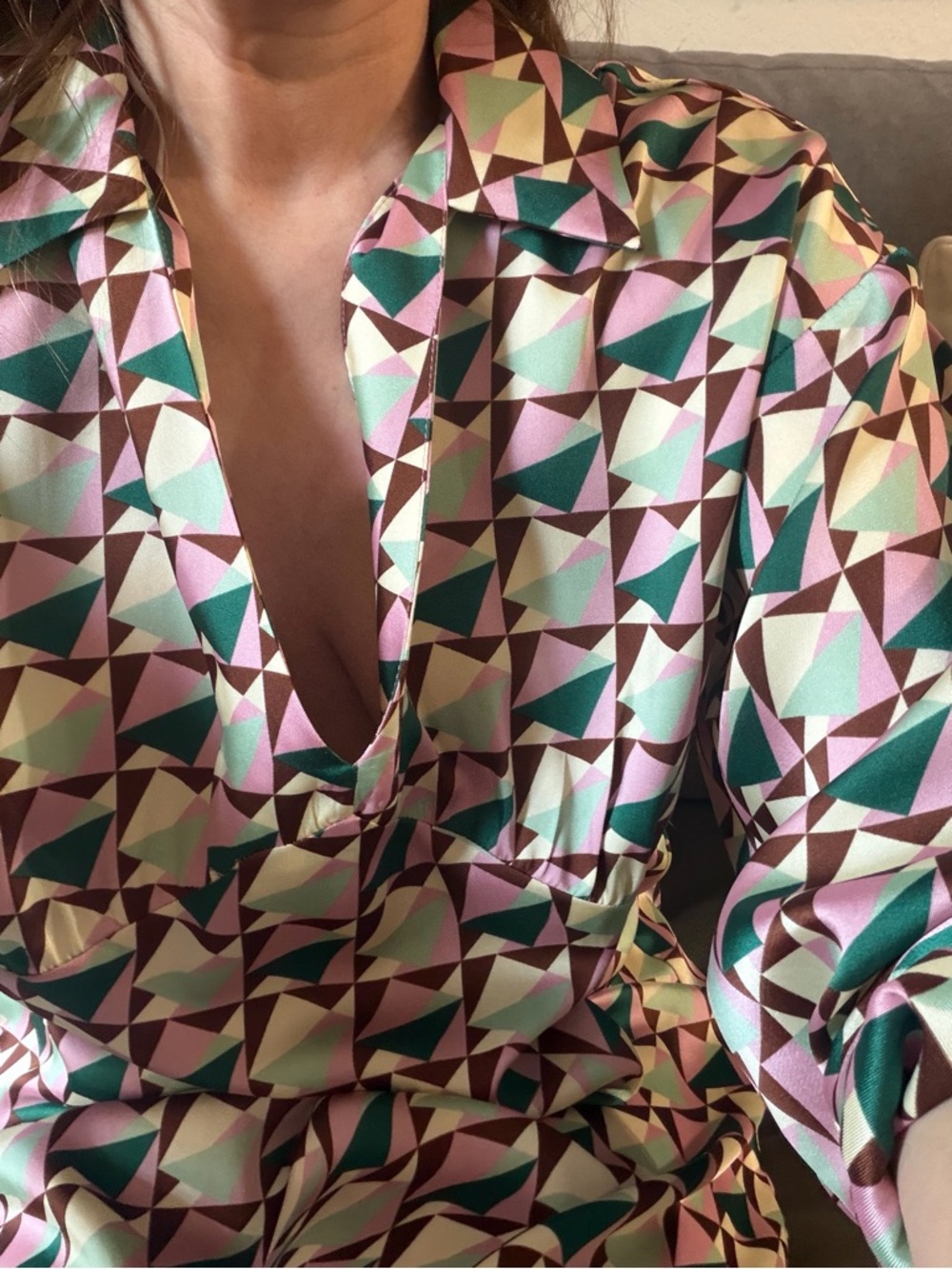 Zara Pink Green Geometric Midi Dress